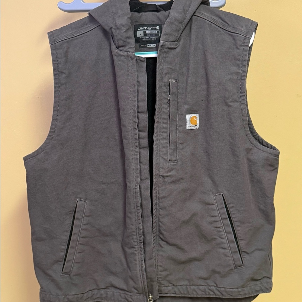 Carhartt Gray Fleece Lined Hooded Work Vest